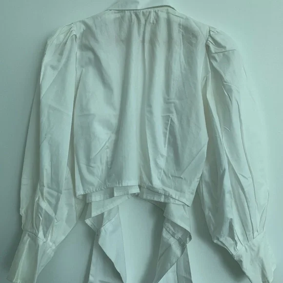 Maison Cléo US2-4 puff sleeve wrap blouse cropped white - Picture 3 of 5
